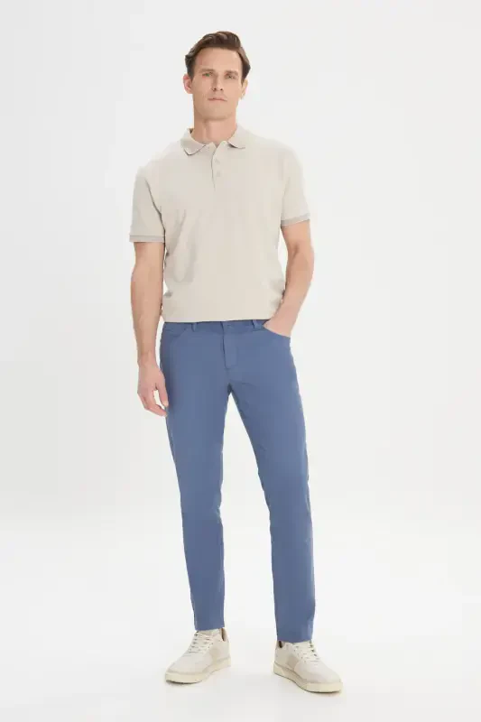 Men's Petrol Slim Fit Narrow Cut 5 Pocket Textured Flexible Trousers - 3