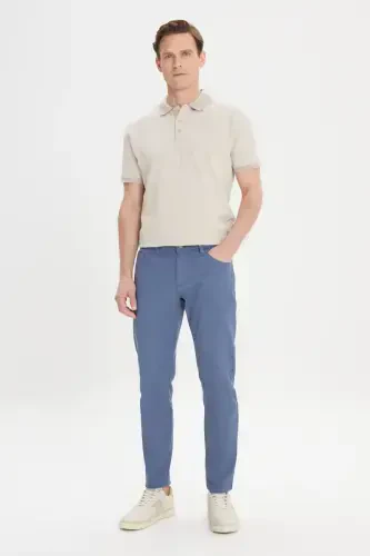 Men's Petrol Slim Fit Narrow Cut 5 Pocket Textured Flexible Trousers - 5