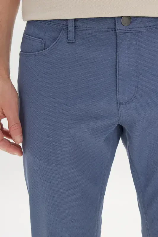 Men's Petrol Slim Fit Narrow Cut 5 Pocket Textured Flexible Trousers - 6