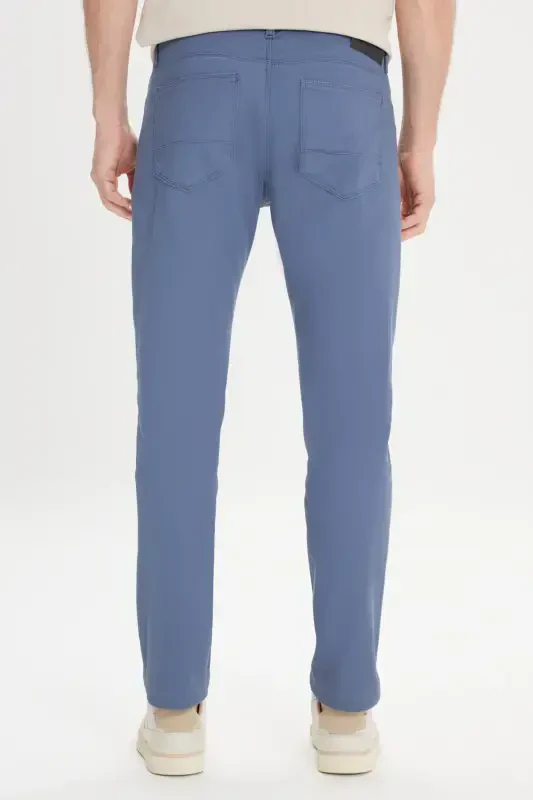 Men's Petrol Slim Fit Narrow Cut 5 Pocket Textured Flexible Trousers - 7