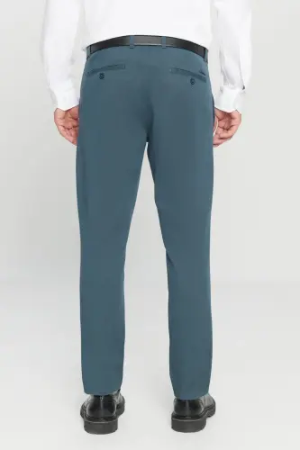 Men's Petrol Slim Fit Narrow Cut Side Pocket Cotton Flexible Chino Trousers-Petrol - 9