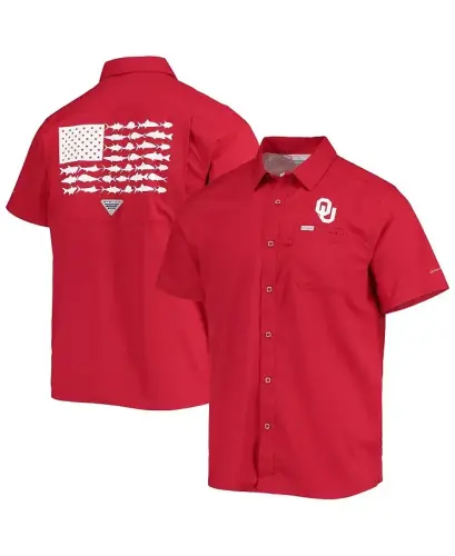 Men's PFG Crimson Oklahoma Sooners Slack Tide Camp Button-Up Shirt-Crimson - 1