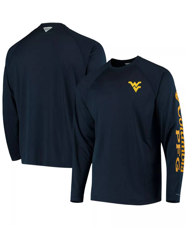Men's PFG Navy West Virginia Mountaineers Terminal Tackle Omni-Shade Long Sleeve T-shirt - 1