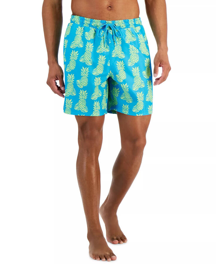 Men's Pineapple-Print Swim Trunks, Created for Modazone Cosmic Turquoise - 4