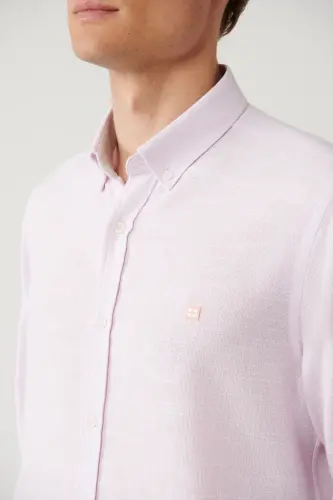 Men's Pink Button-Down Cotton Regular Fit Shirt A41y2130 - AVVA (1)