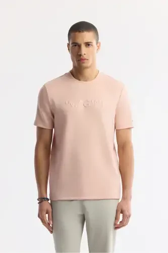 Men's Pink Crew Neck Jacquard T-Shirt A41Y1167-Pink - 1