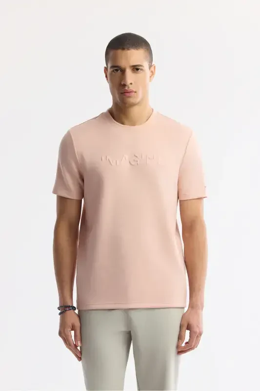 Men's Pink Crew Neck Jacquard T-Shirt A41Y1167-Pink - 1