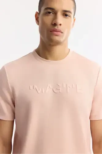 Men's Pink Crew Neck Jacquard T-Shirt A41Y1167-Pink - AVVA (1)