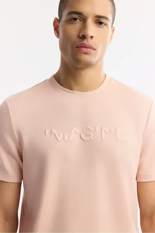 Men's Pink Crew Neck Jacquard T-Shirt A41Y1167-Pink - 2