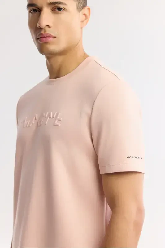 Men's Pink Crew Neck Jacquard T-Shirt A41Y1167-Pink - 3