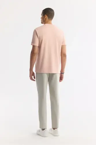Men's Pink Crew Neck Jacquard T-Shirt A41Y1167-Pink - 5