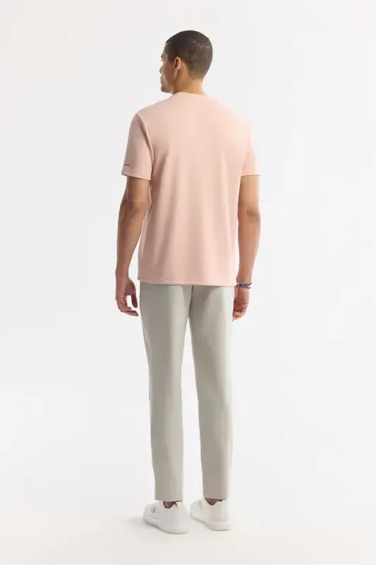 Men's Pink Crew Neck Jacquard T-Shirt A41Y1167-Pink - 5