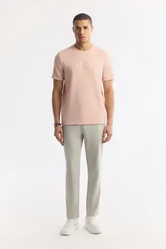 Men's Pink Crew Neck Jacquard T-Shirt A41Y1167-Pink - 6