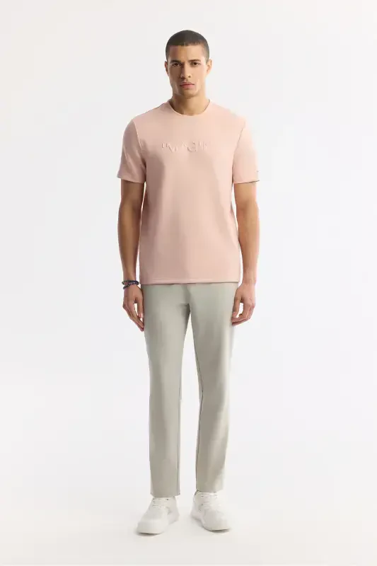 Men's Pink Crew Neck Jacquard T-Shirt A41Y1167-Pink - 6