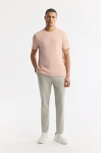 Men's Pink Crew Neck Jacquard T-Shirt A41Y1167-Pink - 7