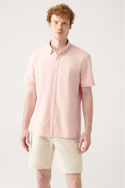 Men's Pink Geometric Textured Short Sleeve Shirt A21y2029 - 6