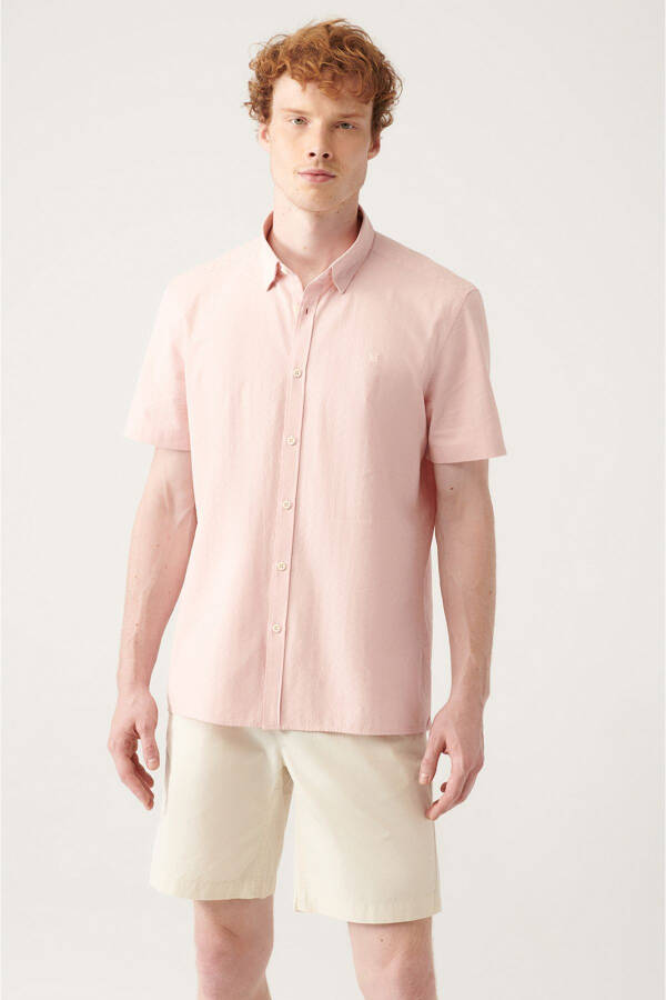 Men's Pink Geometric Textured Short Sleeve Shirt A21y2029 - 6