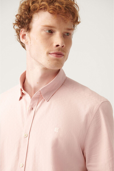 Men's Pink Geometric Textured Short Sleeve Shirt A21y2029 - 7