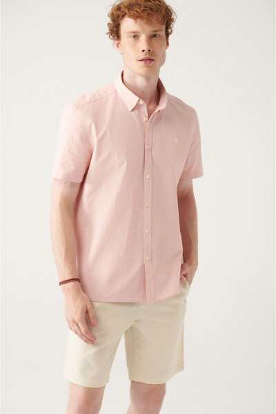 Men's Pink Geometric Textured Short Sleeve Shirt A21y2029 - 8