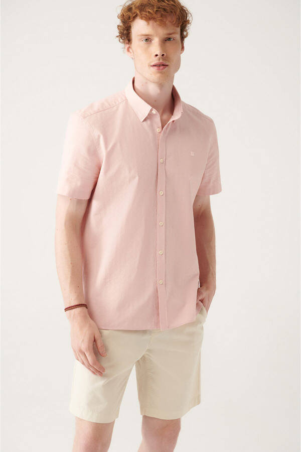 Men's Pink Geometric Textured Short Sleeve Shirt A21y2029 - 8