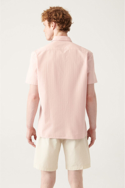 Men's Pink Geometric Textured Short Sleeve Shirt A21y2029 - 9