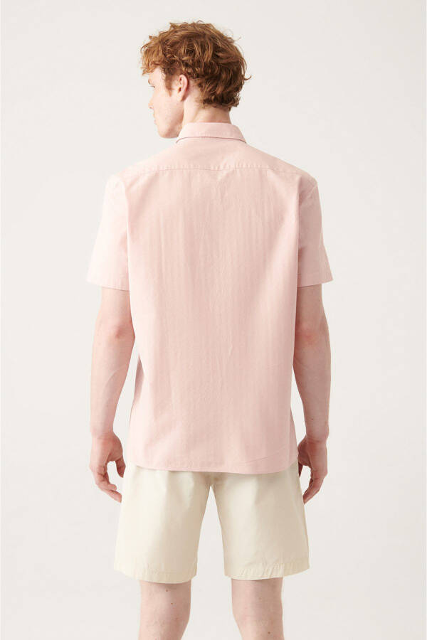 Men's Pink Geometric Textured Short Sleeve Shirt A21y2029 - 9