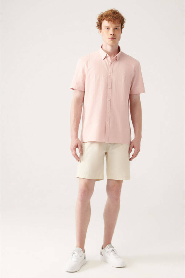 Men's Pink Geometric Textured Short Sleeve Shirt A21y2029 - 5