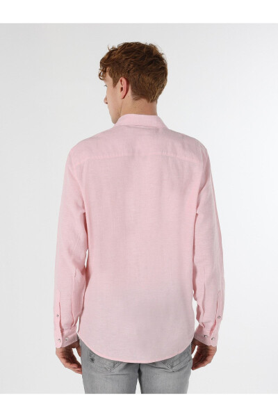 Men's pink linen long-sleeve shirt, regular fit - 2