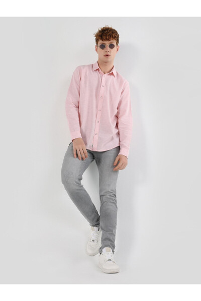 Men's pink linen long-sleeve shirt, regular fit - 3