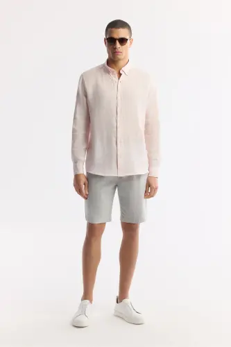 Men's Pink Linen Shirt with Button Down Collar Comfort Fit B002191 - 7