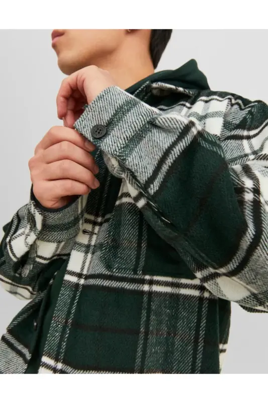 Men's Plaid Long Sleeve Shirt - 12239303-Green - 3