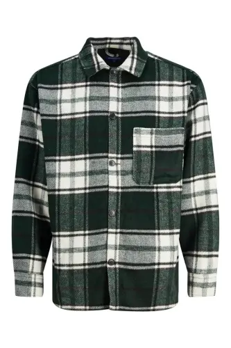 Men's Plaid Long Sleeve Shirt - 12239303-Green - 5