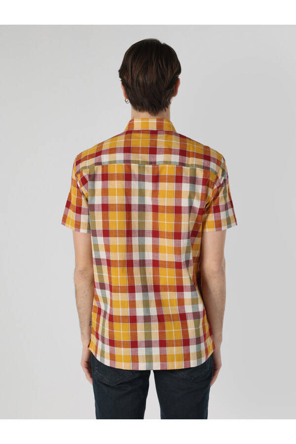 Men's plaid, multi-colored, short-sleeved, regular fit shirt. - 2