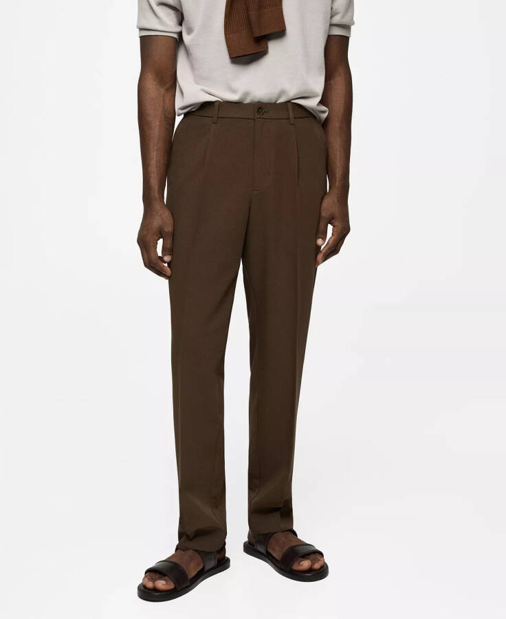 Men's Pleated Flowy Pants Brown - 1