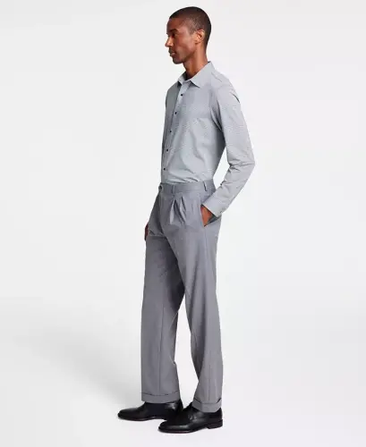 Men's Pleated Solid Classic Fit Pants 