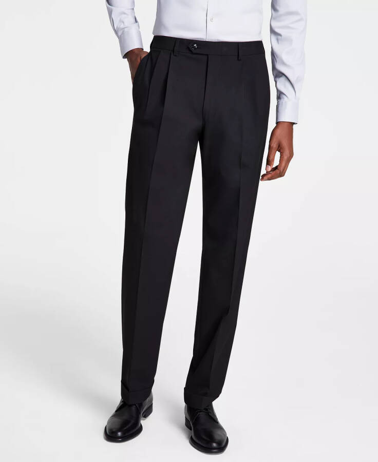 Men's Pleated Solid Classic Fit Pants Black - 2