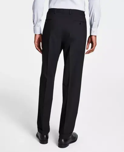 Men's Pleated Solid Classic Fit Pants-Black - 3