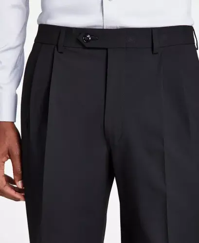 Men's Pleated Solid Classic Fit Pants-Black - 4