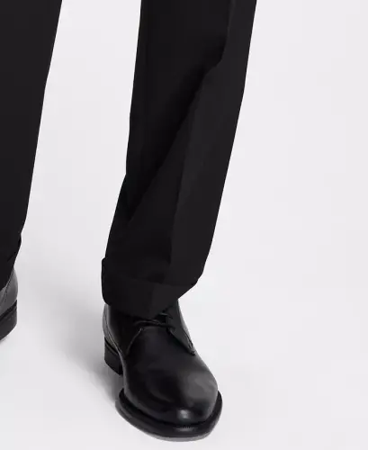 Men's Pleated Solid Classic Fit Pants-Black - 7