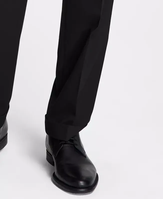 Men's Pleated Solid Classic Fit Pants-Black - 7