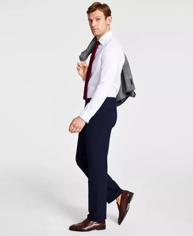 Men's Pleated Solid Classic Fit Pants-Navy - MICHAEL KORS