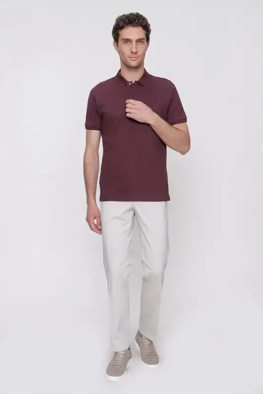 Men's Plum Basic Plain 100% Cotton Slim Fit Short Sleeve Polo Neck T-Shirt - 5