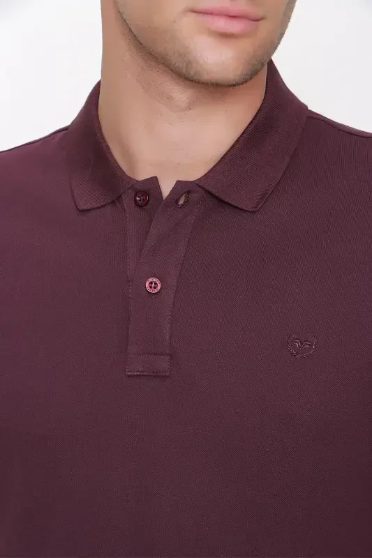 Men's Plum Basic Plain 100% Cotton Slim Fit Short Sleeve Polo Neck T-Shirt - 6