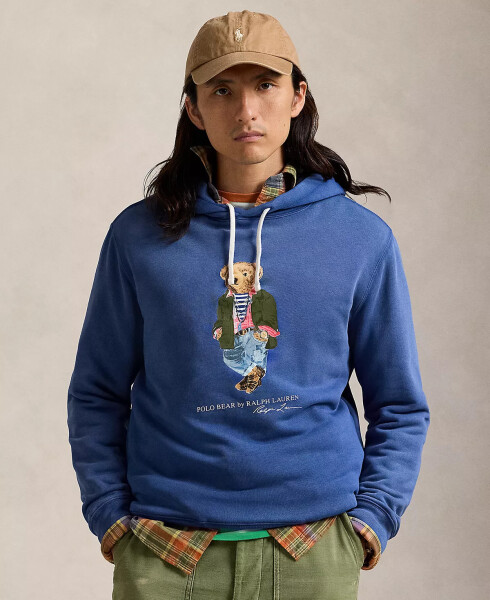 Men's Polo Bear Garment-Dyed Fleece Hoodie Blue - 1