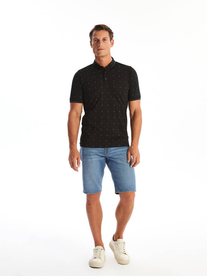 Men's Polo Neck Short Sleeve Patterned Piqué T-Shirt - 2