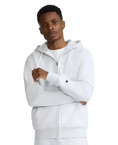 Men's Powerblend Fleece Full Zip Hoodie - Platinum Silver 