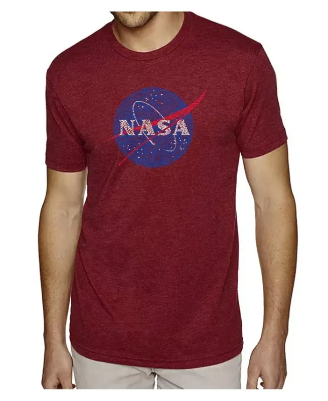 Men's Cotton/Poly Blend Word Art T-Shirt - Nasa Logo - Burgundy - 1