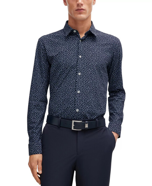 Men's Printed Performance Slim-Fit Dress Shirt Navy - 1