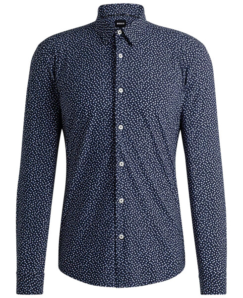 Men's Printed Performance Slim-Fit Dress Shirt Navy - 2