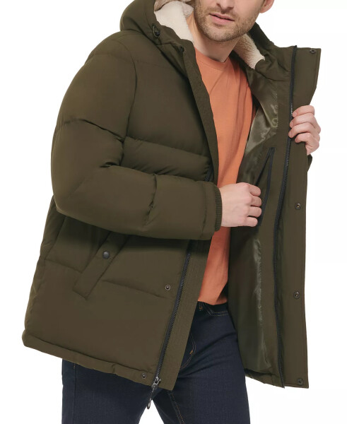 Men's Puffer Coat With Fleece-Lined Hood Olive - 6